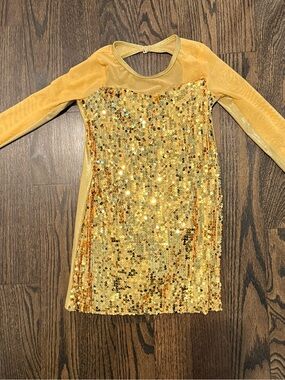 Weissman Shimmering Gold Sequin Long Sleeve Dance Dress